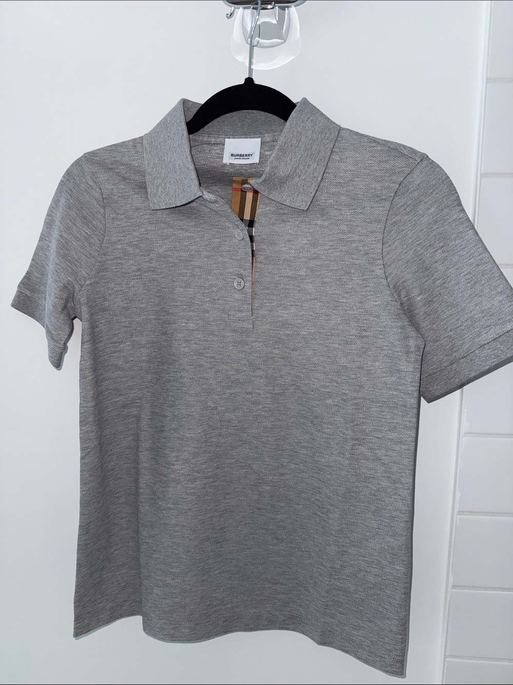 Burberry Women’s Grey Polo with Signature Check